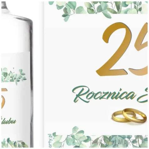 dekoracja na 25 rocznice slubu etykiety na butelke eukaliptus beauty srebrne gody 5 szt