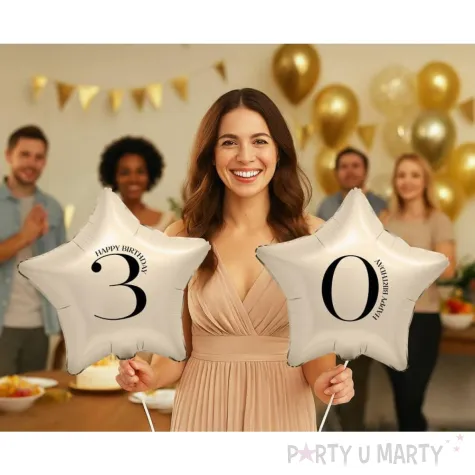 dekoracja na 3 13 23 30 35 43 53 63 73 urodziny balon foliowy gwiazda cyfra 3 kremowy 18 dgt
