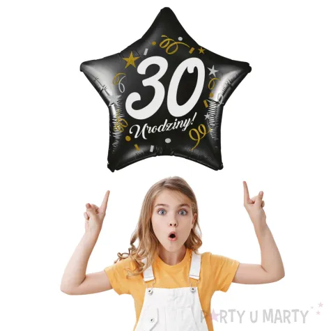 dekoracja na 30 urodziny balon foliowy gwiazda glamour czarny 18 str