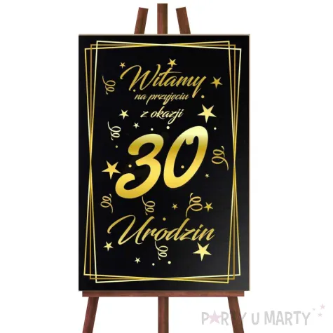dekoracja na 30 urodziny drewniana tablica powitalna glamour zloto czarna powitanie gosci