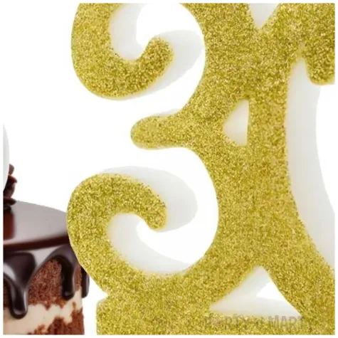 dekoracja na 30 urodziny swieczka na tort liczba 30 zloty partydeco 8 5 cm