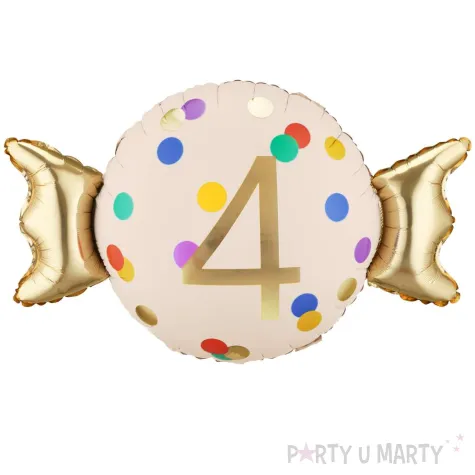 dekoracja na 4 urodziny balon foliowy cukierek do girland kremowo zloty 30 shp