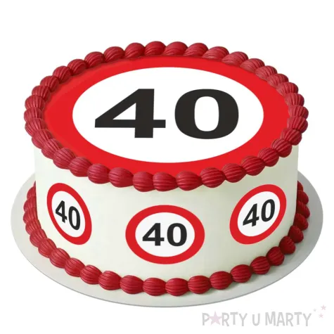 dekoracja na 40 urodziny oplatek na tort traffic birthday zestaw 1 8 szt 20 cm