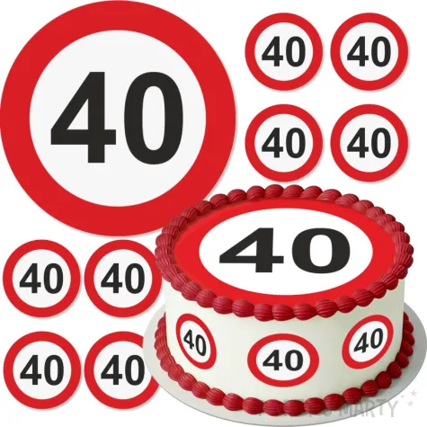dekoracja na 40 urodziny oplatek na tort traffic birthday zestaw 1 8 szt 20 cm