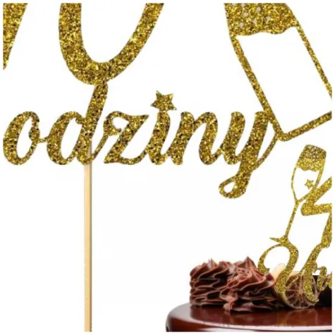 dekoracja na 40 urodziny topper papierowy szampanskie urodziny zloty brokat 15 x 19 cm