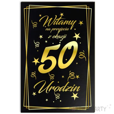 dekoracja na 50 urodziny drewniana tablica powitalna glamour zloto czarna powitanie gosci