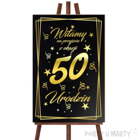 dekoracja na 50 urodziny drewniana tablica powitalna glamour zloto czarna powitanie gosci