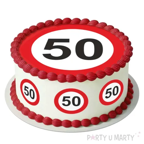 dekoracja na 50 urodziny oplatek na tort traffic birthday zestaw 1 8 szt 20 cm