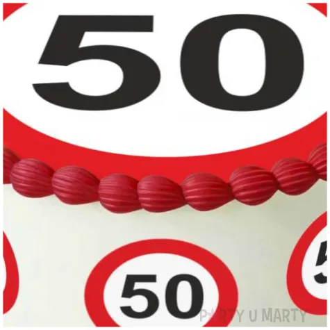 dekoracja na 50 urodziny oplatek na tort traffic birthday zestaw 1 8 szt 20 cm