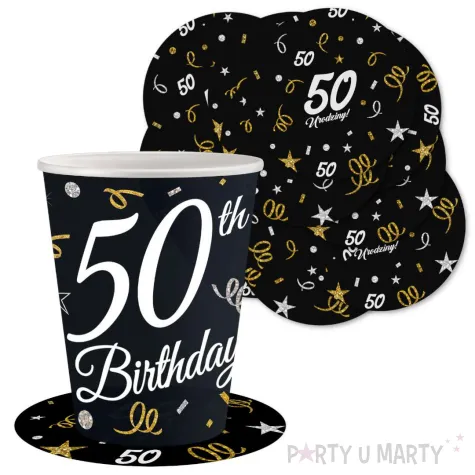 dekoracja na 50 urodziny papierowe podkladki pod kubki 50 glamour czarne 12 szt