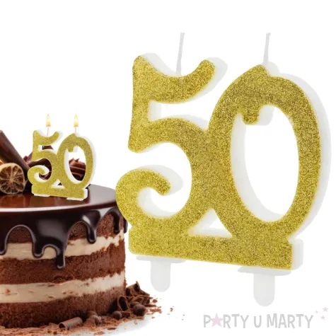 dekoracja na 50 urodziny swieczka na tort liczba 50 zloty partydeco 8 5 cm