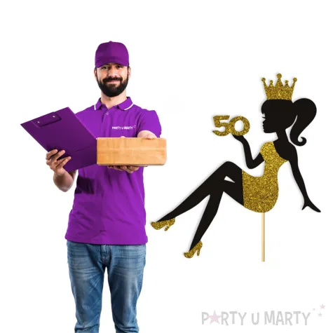 dekoracja na 50 urodziny topper papierowy hot laska czarny zloty brokat 14 x 19 cm