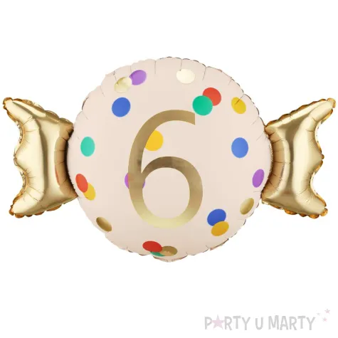 dekoracja na 6 urodziny balon foliowy cukierek do girland kremowo zloty 30 shp