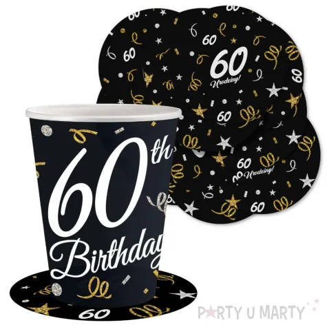 dekoracja na 60 urodziny papierowe podkladki pod kubki 60 glamour czarne 12 szt