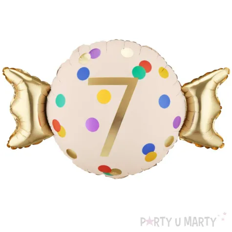 dekoracja na 7 urodziny balon foliowy cukierek do girland kremowo zloty 30 shp
