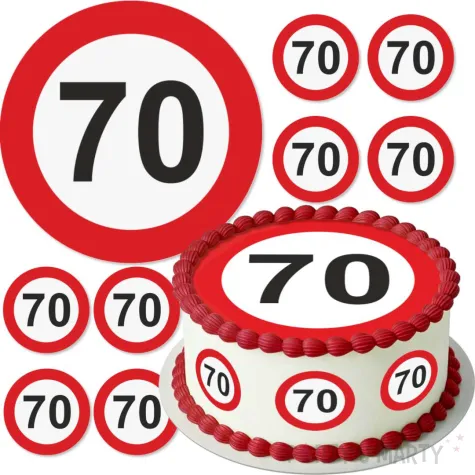 dekoracja na 70 urodziny oplatek na tort traffic birthday zestaw 1 8 szt 20 cm