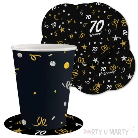 dekoracja na 70 urodziny papierowe podkladki pod kubki 70 glamour czarne 12 szt