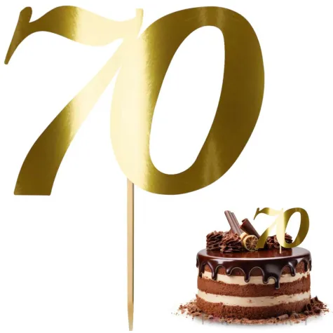 dekoracja na 70 urodziny topper papierowy liczba 70 zloty metallic 18 cm