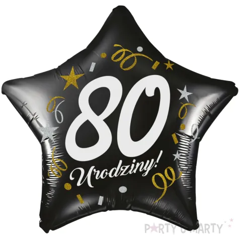 dekoracja na 80 urodziny balon foliowy gwiazda glamour czarny 18 str