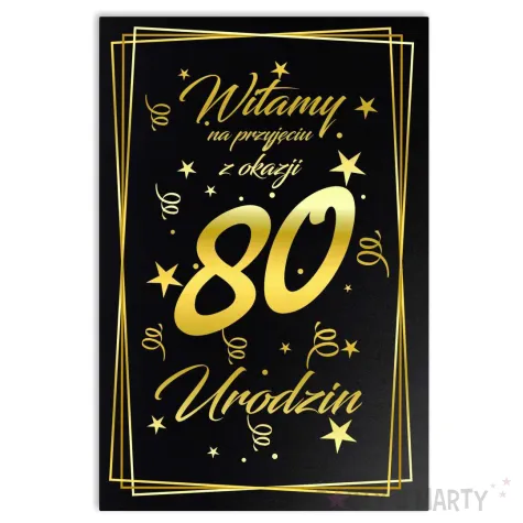 dekoracja na 80 urodziny drewniana tablica powitalna glamour zloto czarna powitanie gosci