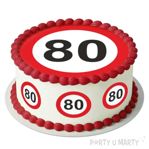 dekoracja na 80 urodziny oplatek na tort traffic birthday zestaw 1 8 szt 20 cm