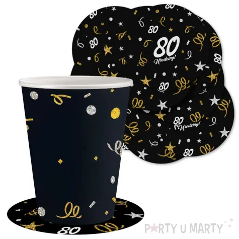 dekoracja na 80 urodziny papierowe podkladki pod kubki 80 glamour czarne 12 szt