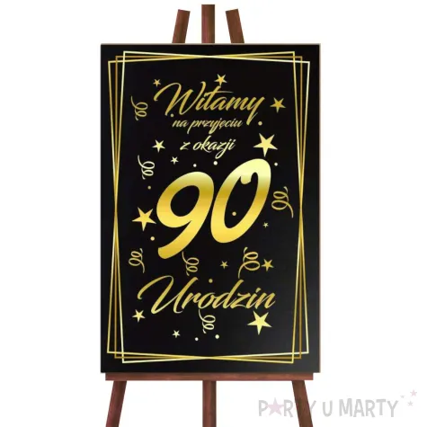 dekoracja na 90 urodziny drewniana tablica powitalna glamour zloto czarna powitanie gosci