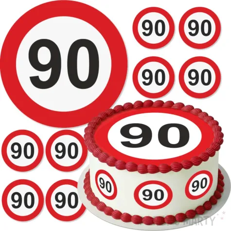 dekoracja na 90 urodziny oplatek na tort traffic birthday zestaw 1 8 szt 20 cm