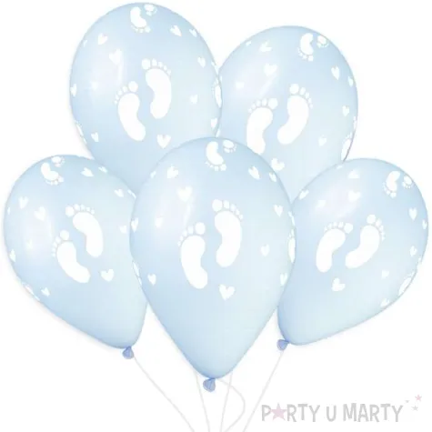 dekoracja na baby shower boy chrzest chlopca balony stopki blekitne 13 50 szt