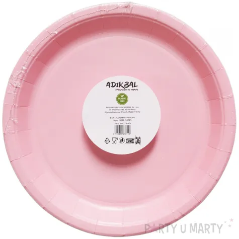 dekoracja na baby shower urodziny dziewczynki talerzyki papierowe monokolor rozowe 18 cm x8