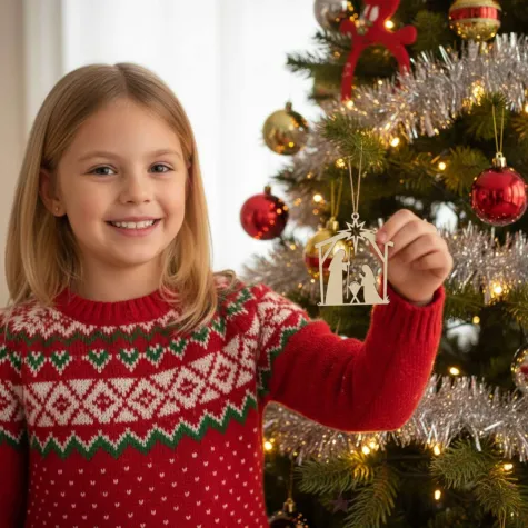 dekoracja na boze narodzenie drewniana zawieszka bombka szopka stajenka betlejem 69x82 mm