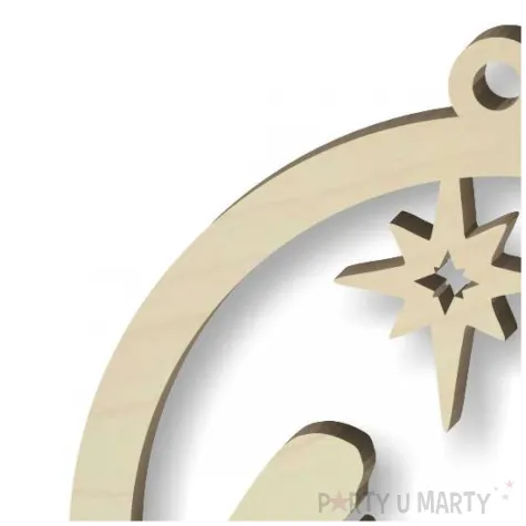 dekoracja na boze narodzenie drewniana zawieszka bombka szopka stajenka betlejem 70x76 mm