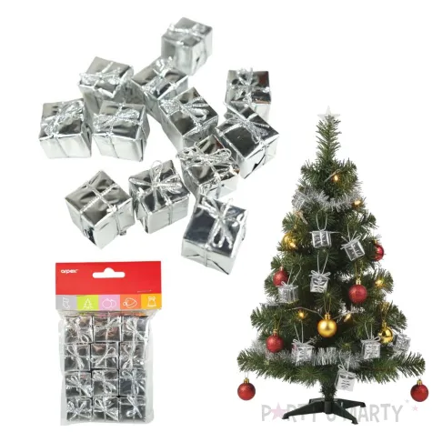 dekoracja na boze narodzenie ozdoba choinkowa mini prezenciki srebrne 12 szt