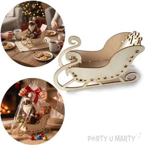 dekoracja na boze narodzenie sanie mikolaja na slodycze 24 cm