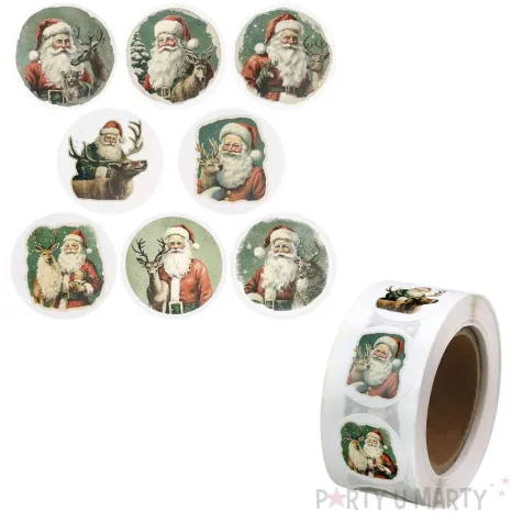 dekoracja na boze narodzenie swieta naklejki papierowe swiety mikolaj vintage rolka 500 szt