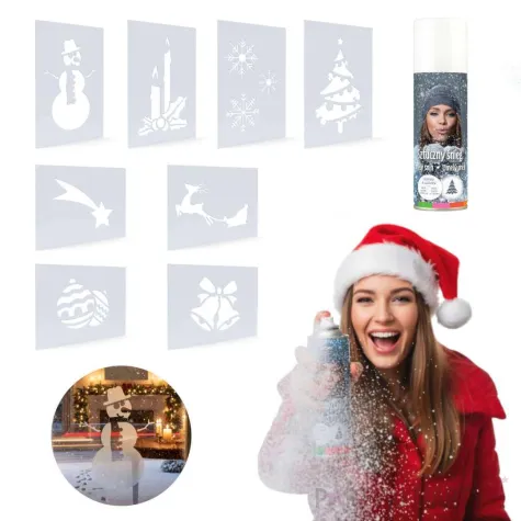 dekoracja na boze narodzenie swieta zestaw szablony okienne i sztuczny snieg w sprayu