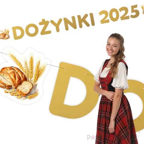 dekoracja na bozynki gminne 2025 baner girlanda papierowa klosy zboz zloty