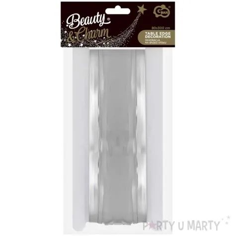 dekoracja na brzeg stolu fredzle srebrny godan 80 x 300 cm