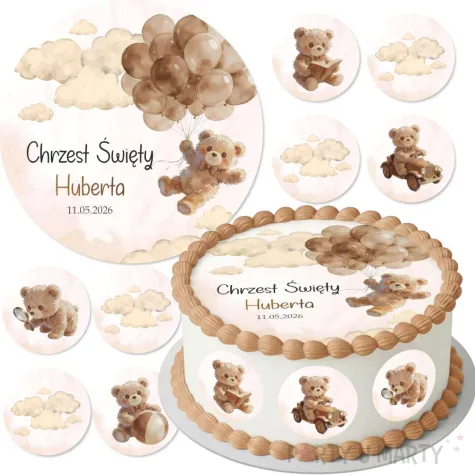 dekoracja na chrzest swiety chlopca dziewczynki personalizowany oplatek na tort bezowy mis 1 8