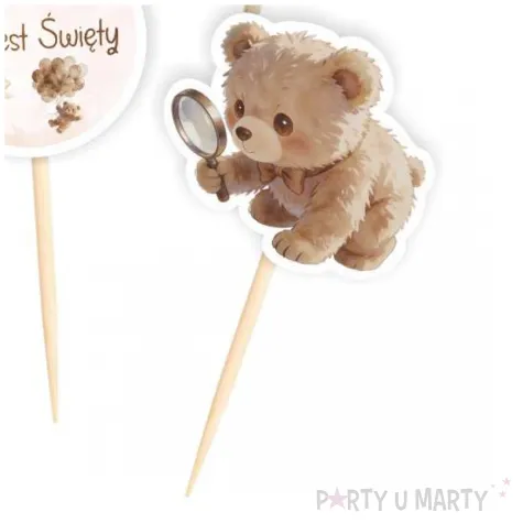 dekoracja na chrzest swiety chlopca dziewczynki pikery na muffinki bezowy mis szpilki x6