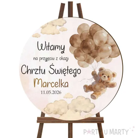 dekoracja na chrzest swiety chlopca dziewczynki tablica powitalna bezowy mis personalizacja