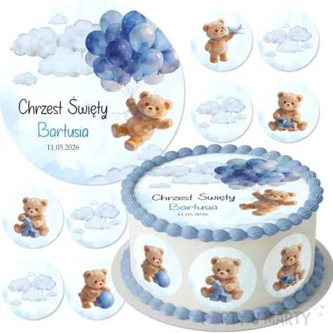 dekoracja na chrzest swiety chlopca personalizowany oplatek na tort niebieski mis 1 8