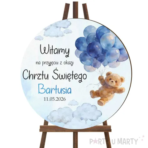 dekoracja na chrzest swiety chlopca tablica powitalna niebieski mis personalizacja 39 5 cm