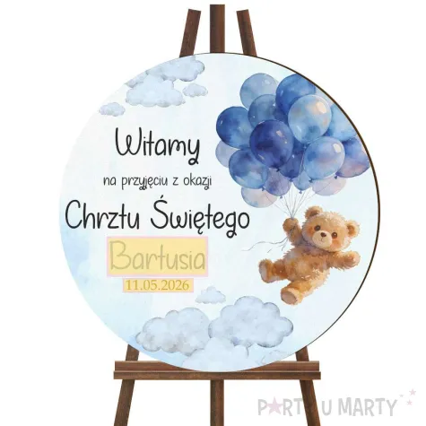 dekoracja na chrzest swiety chlopca tablica powitalna niebieski mis personalizacja 39 5 cm