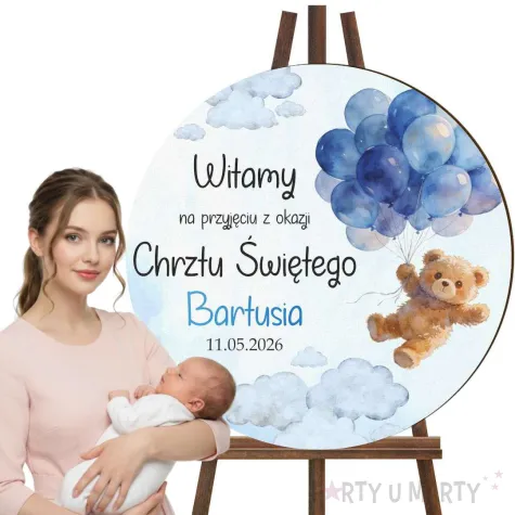 dekoracja na chrzest swiety chlopca tablica powitalna niebieski mis personalizacja 39 5 cm