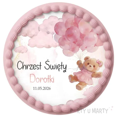 dekoracja na chrzest swiety dziewczynki personalizowany oplatek na tort rozowy mis 1 8