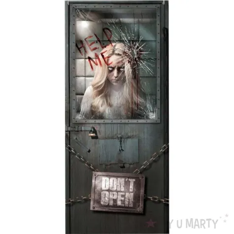 dekoracja na drzwi cela w szpitalu psychiatrycznym guirca 180x80 cm