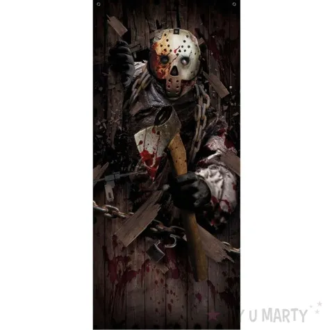 dekoracja na drzwi morderca w masce guirca 180x80 cm