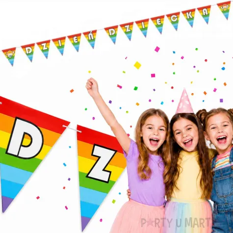 dekoracja na dzien dziecka baner flagi teczowa girlanda diy 4 m