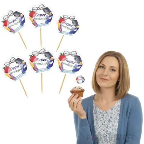 dekoracja na dzien edukacji narodowej pikery na muffinki super nauczyciel 6 szt